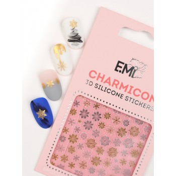 Наклейки для ногтей E.MI Charmicon 3D Silicone Stickers (151 Снежинки золото/серебро)