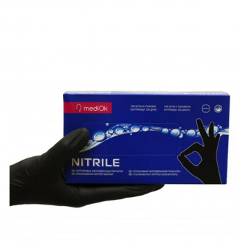 Перчатки нитрил без пудри нестерильные MediOk Black 100 шт (M)