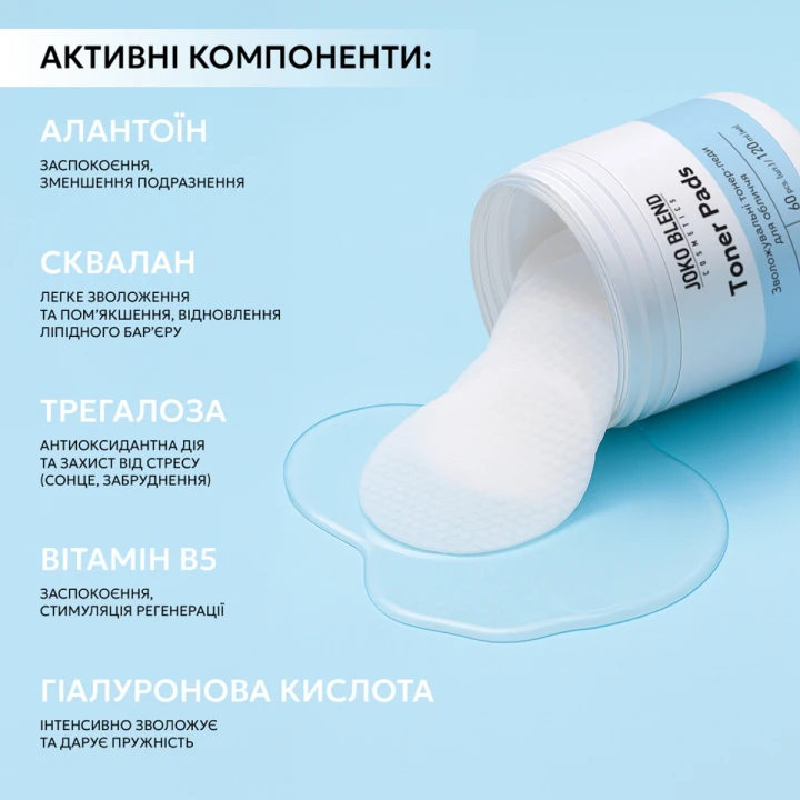 Тонер-педы для лица увлажняющие Joko Blend (с керамидами и гиалуроновой кислотой 60 шт)