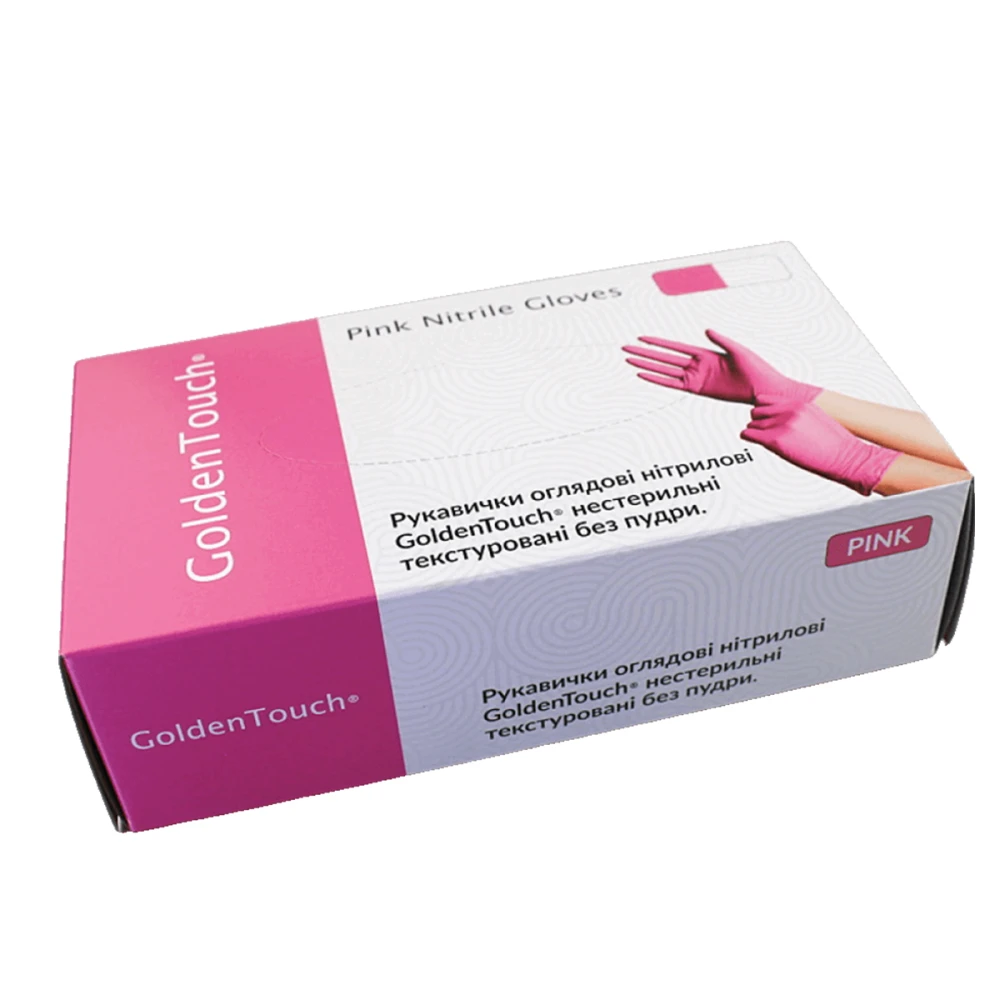 Перчатки нитрил смотровые нестерильные текстурные б/пудры Golden Touch (S Розовый)