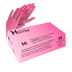 Перчатки нитрил смотровые нестерильные текстурированные, без пудры Hoffen (Светло-розовый М)