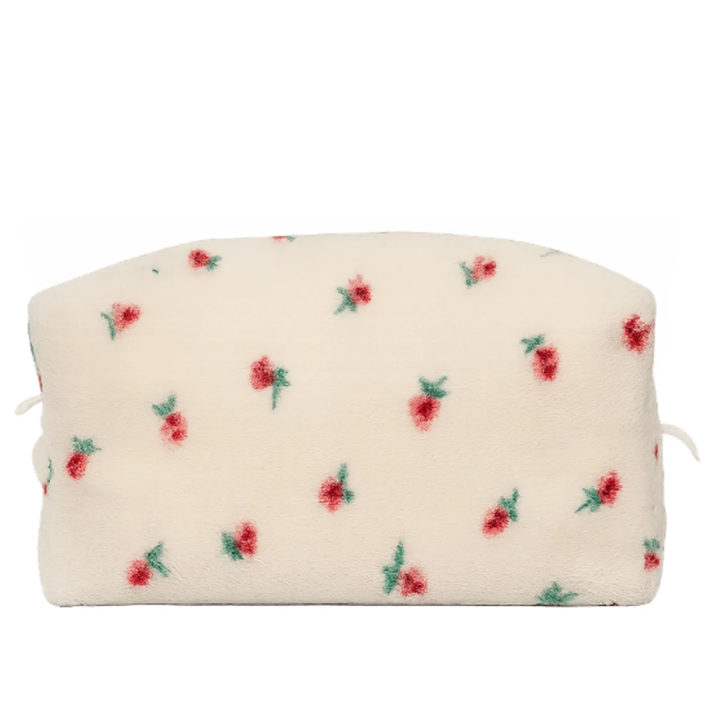 Косметичка пухнаста середня Miso (Біла в червону квіточку Квадрат)