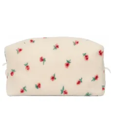 Косметичка пухнаста середня Miso (Біла в червону квіточку Квадрат)