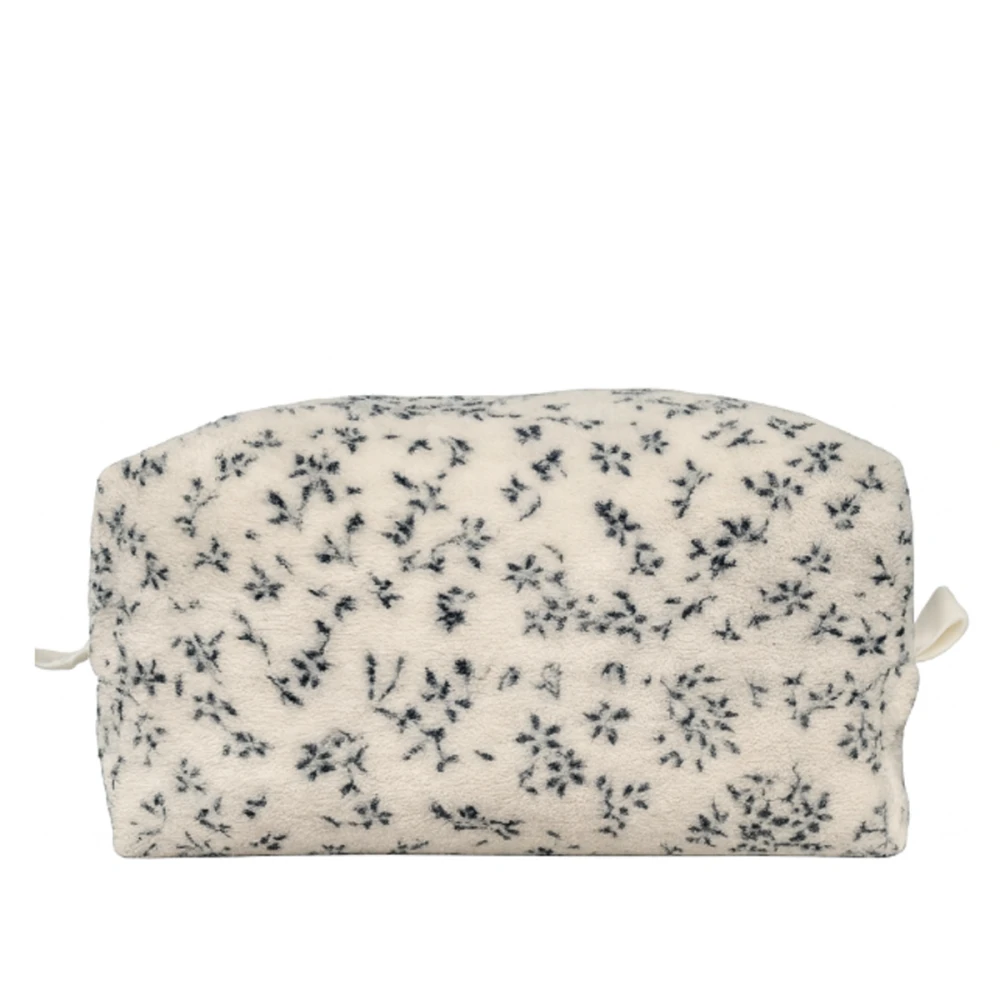 Косметичка пушистая средняя Miso (Белый в синий цветочек Квадрат)