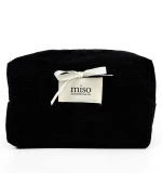 Косметичка средняя вельвет Miso (Черная белый бантик Квадрат)