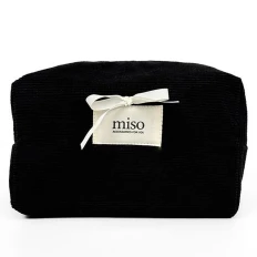 Косметичка середня вельвет Miso (Чорна білий бантик Квадрат)