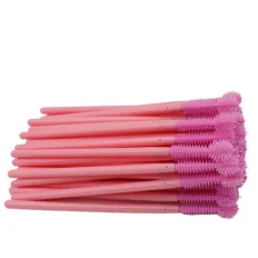 Щіточка для вій NoName Lashes 50 шт ( ручка пудрова, ворс рожевий силіконова 2в1)