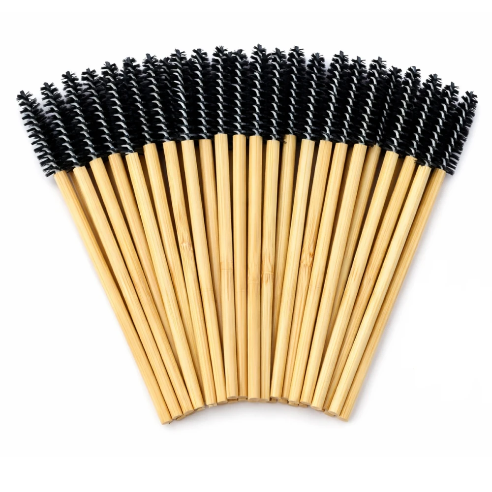 Щіточка для вій NoName Lashes 50 шт (бамбукова ручка, ворс чорний нейлонова)