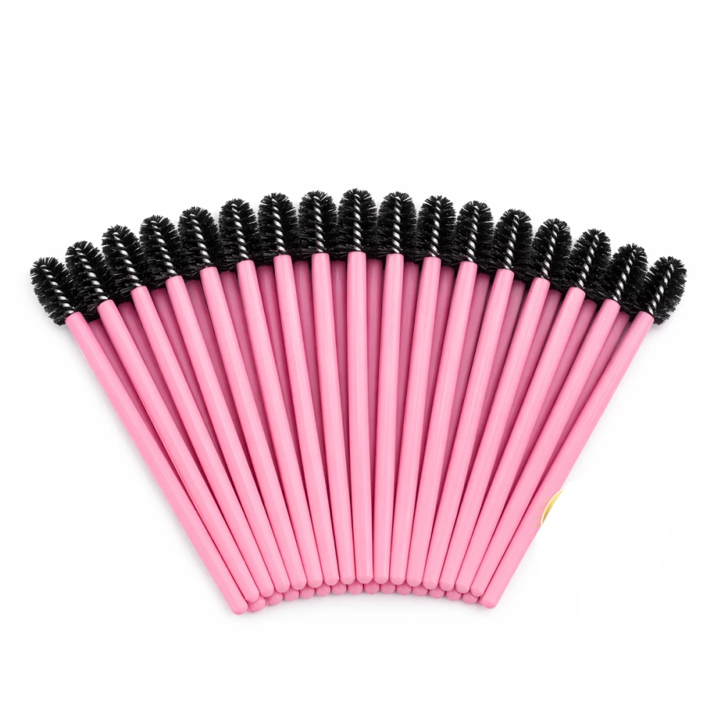 Щіточка для вій NoName Lashes 50 шт (рожева, ворс чорний кругла нейлонова ручка)