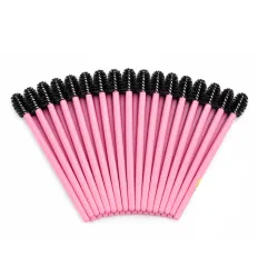Щіточка для вій NoName Lashes 50 шт (рожева, ворс чорний кругла нейлонова ручка)