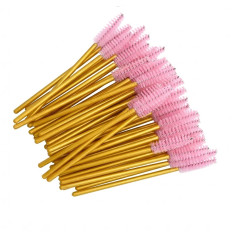 Щіточка для вій NoName Lashes 50 шт (ручка золота, ворс рожевий нейлонова)