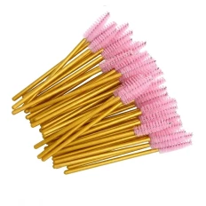 Щіточка для вій NoName Lashes 50 шт (ручка золота, ворс рожевий нейлонова)