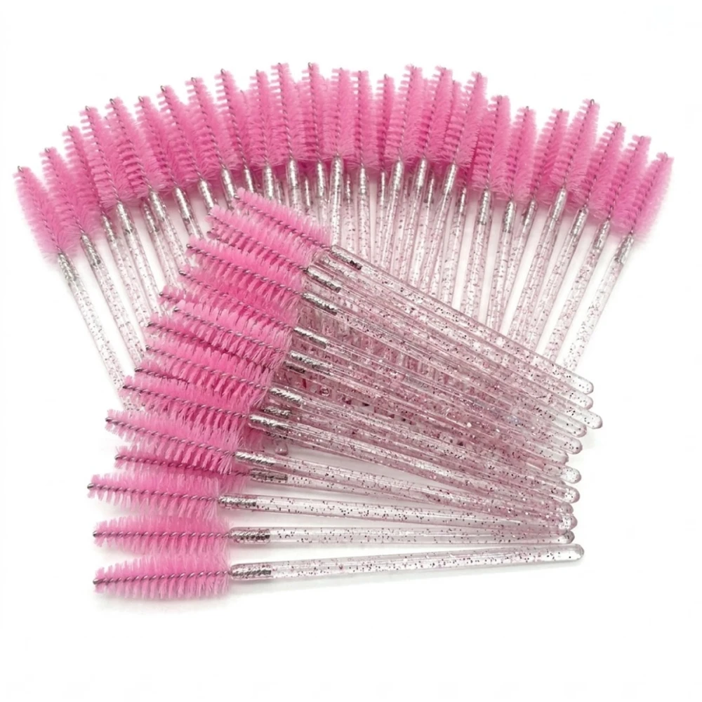 Щеточка для ресниц NoName Lashes 50 шт (розовая нейлоновая глитерная)