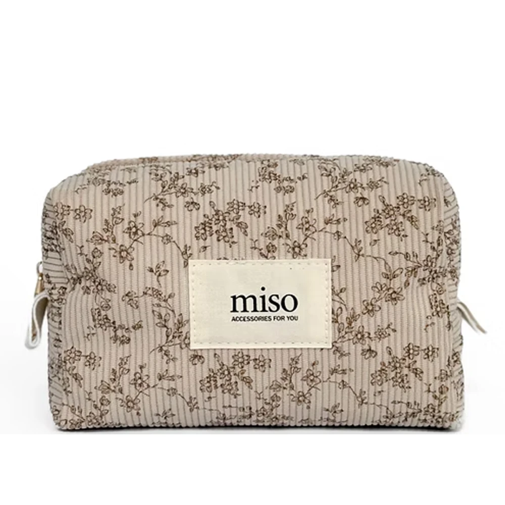 Косметичка маленькая вельвет Miso (бежевый цветочный квадрат)