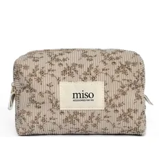 Косметичка маленькая вельвет Miso (бежевый цветочный квадрат)