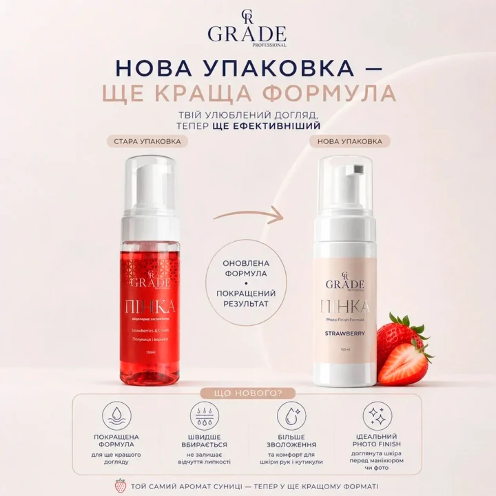 Пінка міцелярна для завершення процедури манікюру GradeProf (Photo Finish Formula Strawberry 150 мл)