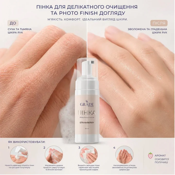 Пінка міцелярна для завершення процедури манікюру GradeProf (Photo Finish Formula Strawberry 150 мл)