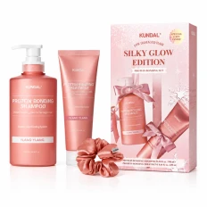 Набор для поврежденных волос с протеином Kundal Hair (Holiday Silk Glow Edition (Shampoo+Treatment+Hair Scrunche) Ylang Ylang 500 мл+250 мл)