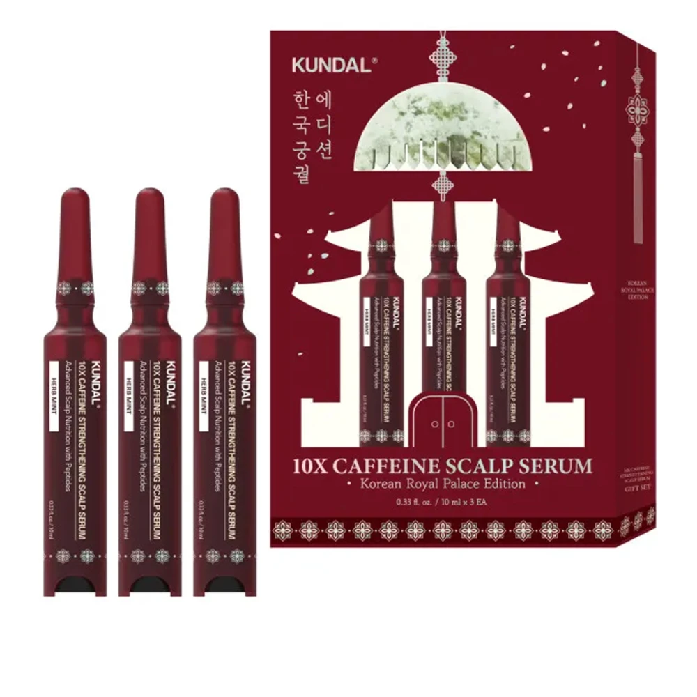 Набір сироваток проти випадіння волосся Kundal Hair (10X Caffeine Strengthening Scalp Serum +Gua Sha Comb Korean Royal Palace Edition 3 шт/уп 10 мл)