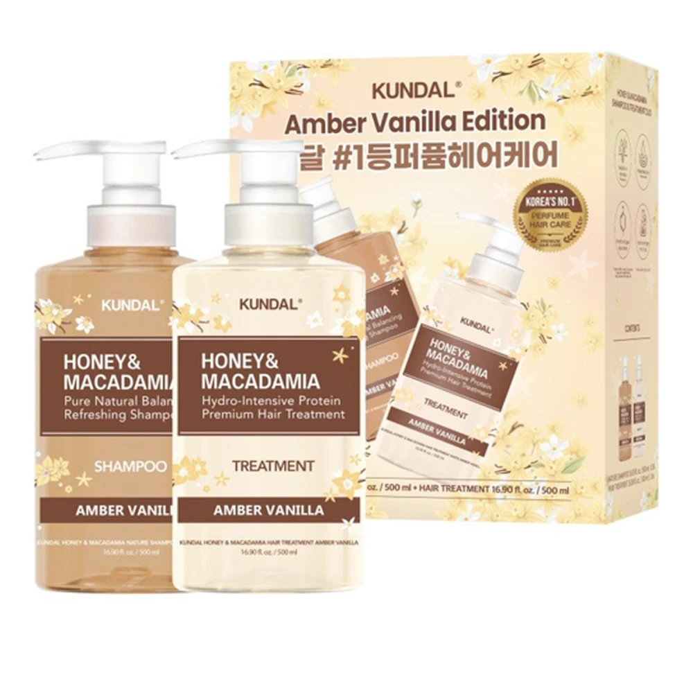 Набор средств по уходу за волосами Kundal Hair (Honey&Macadamia Shampoo&Treatment Amber Vanilla 2 шт. 500 мл+500 мл)