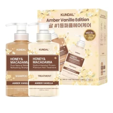 Набор средств по уходу за волосами Kundal Hair (Honey&Macadamia Shampoo&Treatment Amber Vanilla 2 шт. 500 мл+500 мл)