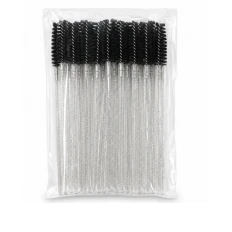 Щіточка для вій NoName Lashes 50 шт (ручка глітерна прозора, ворс чорний нейлонова)