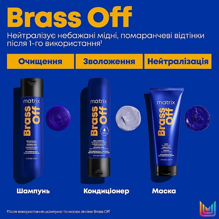 Шампунь для нейтралізації мідних напівтонів волосся відтінків шатен та темний блонд Matrix ( Brass Off 300 мл E2236003)