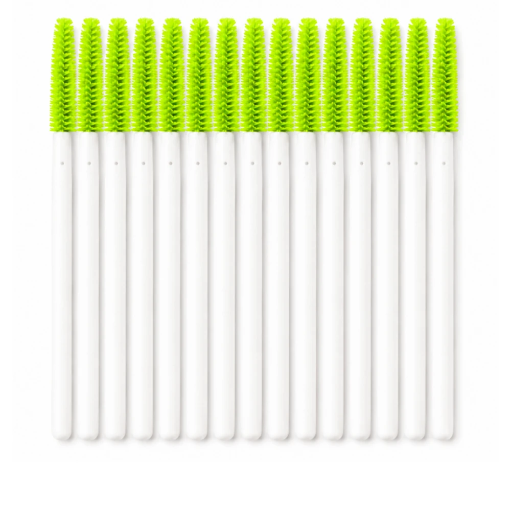 Щіточка для вій NoName Lashes 50 шт (ручка біла, ворс салатовий силіконова)