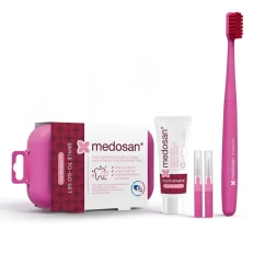 Набір дорожній для догляду за ротовою порожниною Medosan (Pink LumiWhite Pro 8 мл+1 шт+2 шт)
