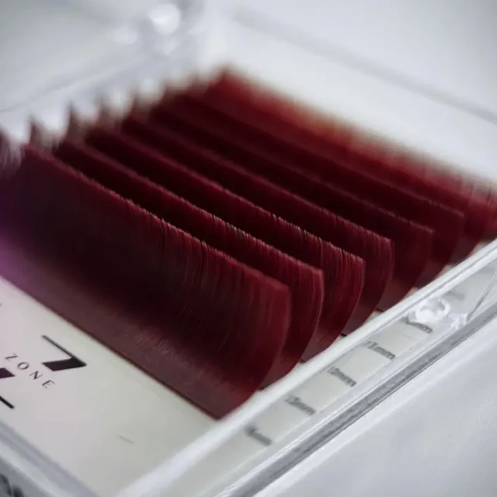 Вії для нарощування Lash Zone (MIX С Burgundy 8 ліній 7-14 мм 0.07)