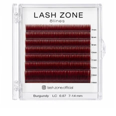 Вії для нарощування Lash Zone (MIX LС Burgundy 8 ліній 7-14 мм 0.07)