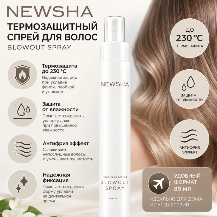 Спрей термозахісний для волосся NEWSHA (Blowout Spray 80 мл)