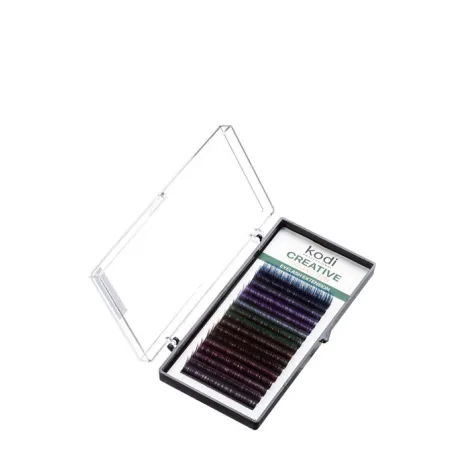 Ресницы KODI Creative черные с цветными кончиками 16 рядов (0,07*C 10-11 мм)