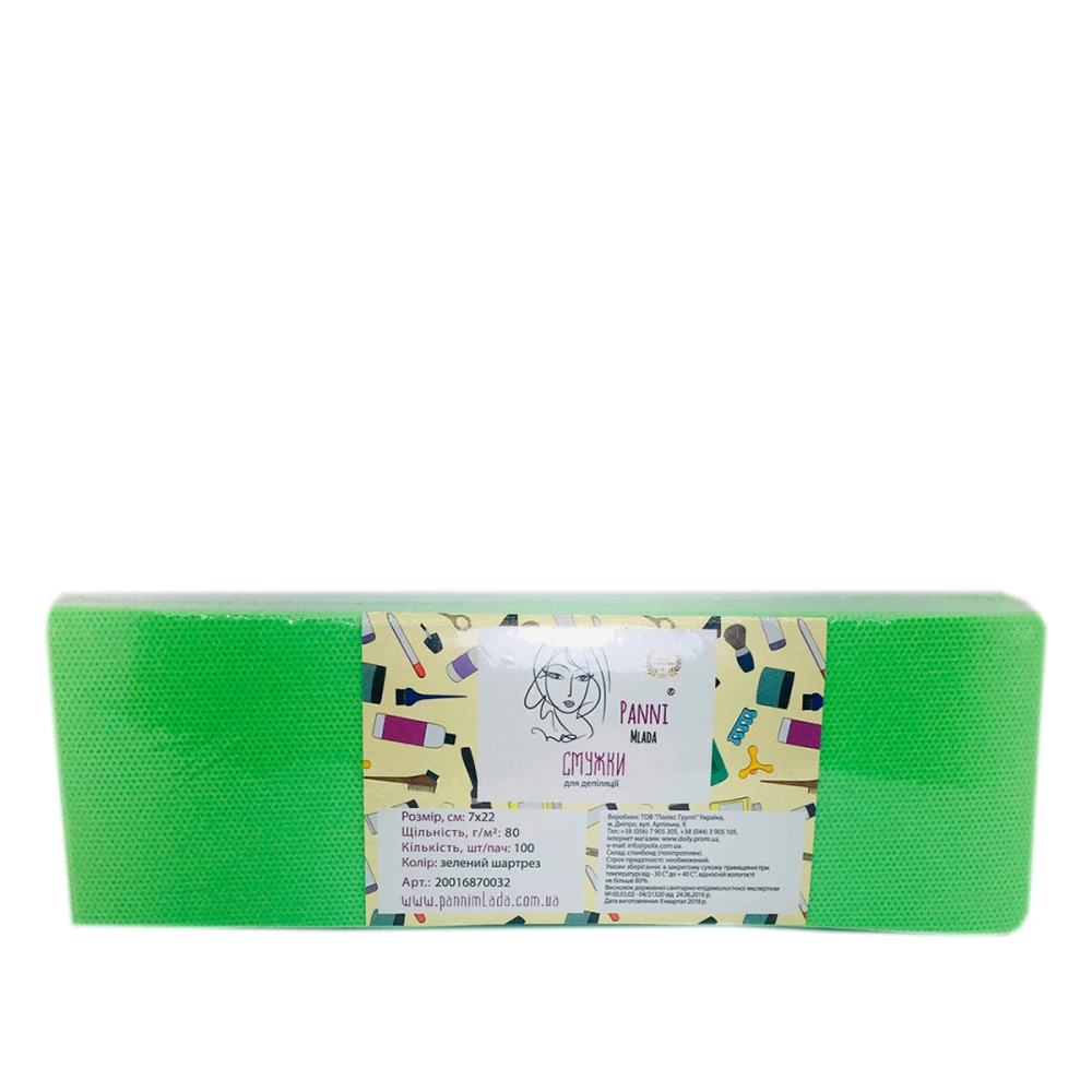 Стрипсы для депиляции Doily Panni Mlada из спанбонда зеленый шартрез 7*22 см 100 шт