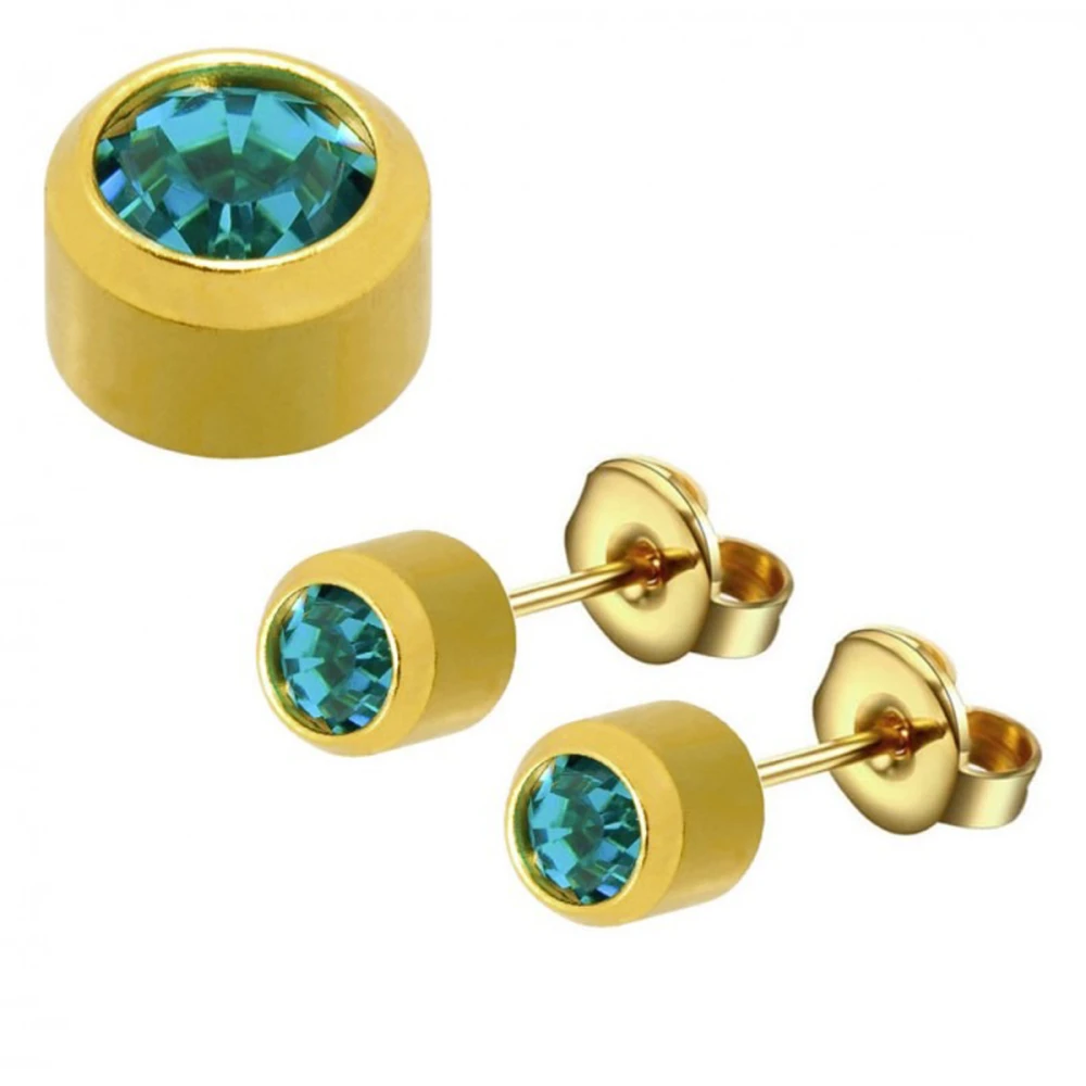 Серьги Caflon Studex мини завальцовка (Голубой Циркон декабрь)