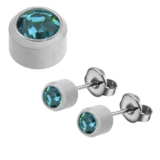 Серьги Caflon Studex средние завальцовка (Голубой Циркон серебро декабрь)