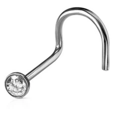 Пирсинг Caflon Studex в нос изогнутый с камнем (01 Кристалл)