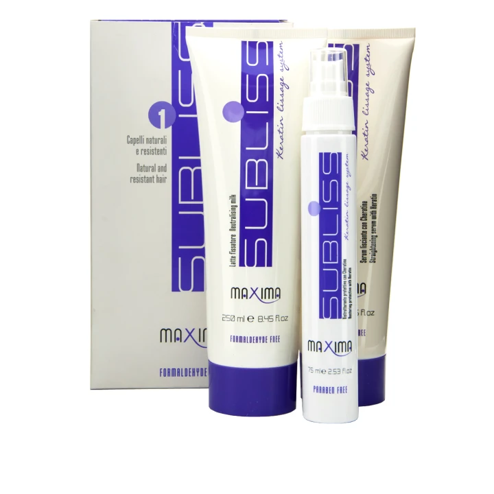 Набор 1 для разглаживания волос с кератином Maxima SUBLISS гель 250 мл + молочко 250 мл + защита 75 мл