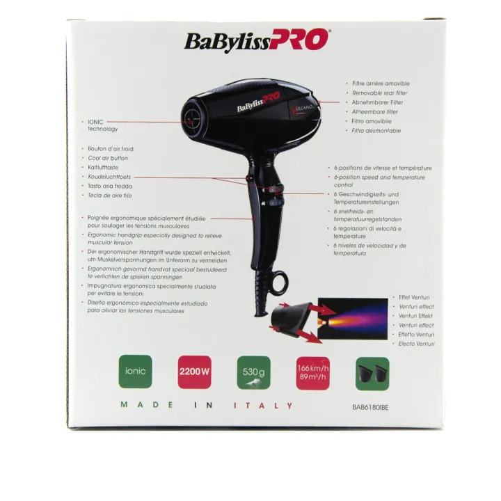 Фен Babyliss BAB6180IBE Vulcano V3 Ionic чорний