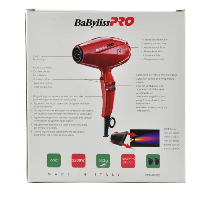 Фен Babyliss BAB6180IRE Vulcano V3 Ionic червоний