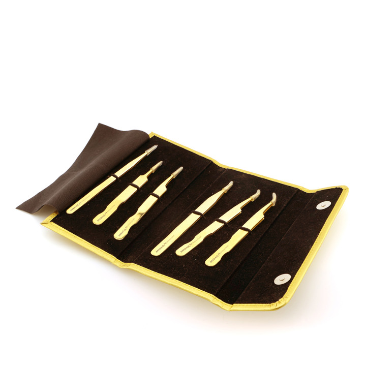 Набор Vivienne Gold Premium на 6 пинцетов с золотым напылением в раскладном пенале с магнитной кнопкой