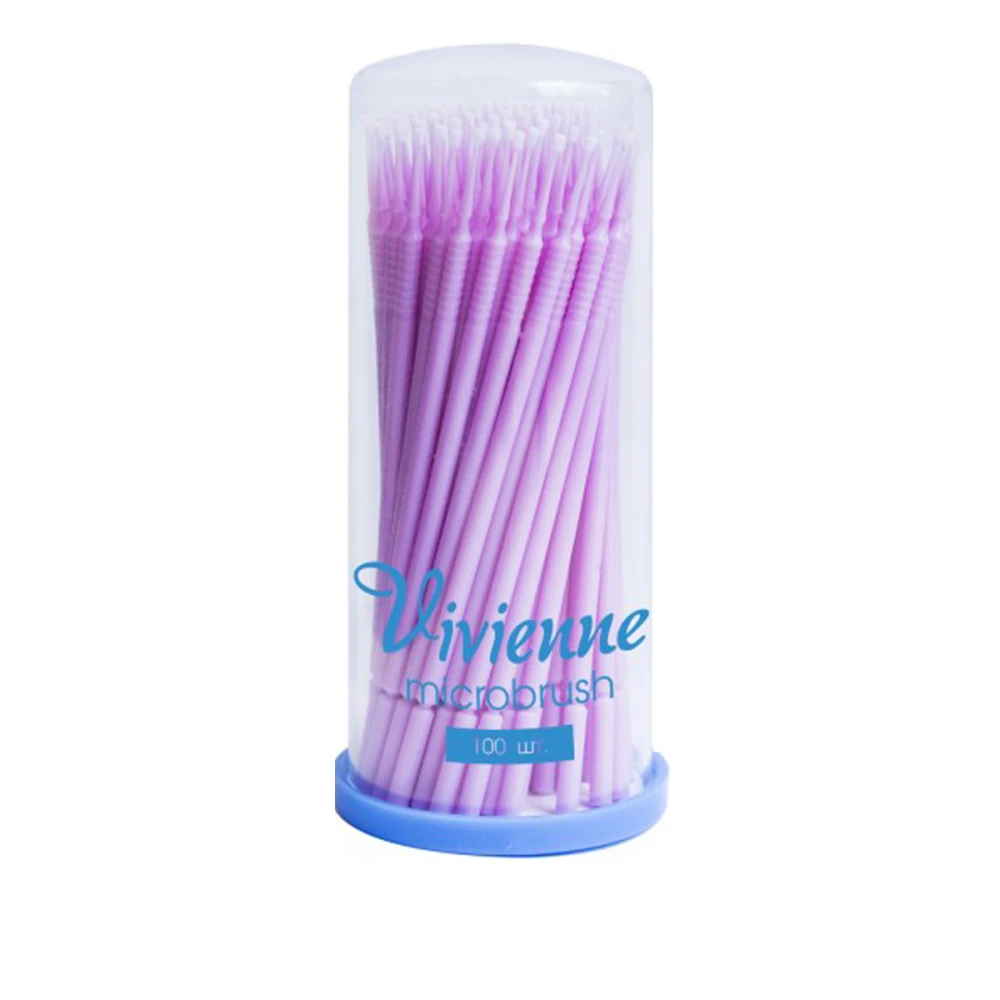 Палочки микробрашер Vivienne для коррекции ресниц в тубусе 100 шт фиолетовые тонкие