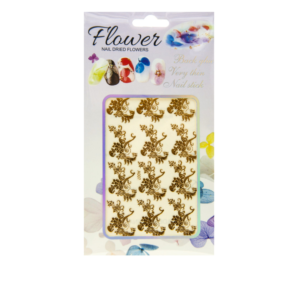 Наклейка гибкая Nail sticker (Кружевная роза золото)