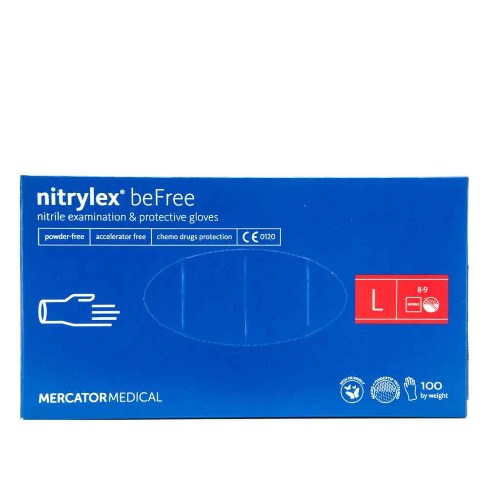 Нітрил рукавички без пудри нестерильні Nitrylex BE FREE Чорничний 100 шт (L)