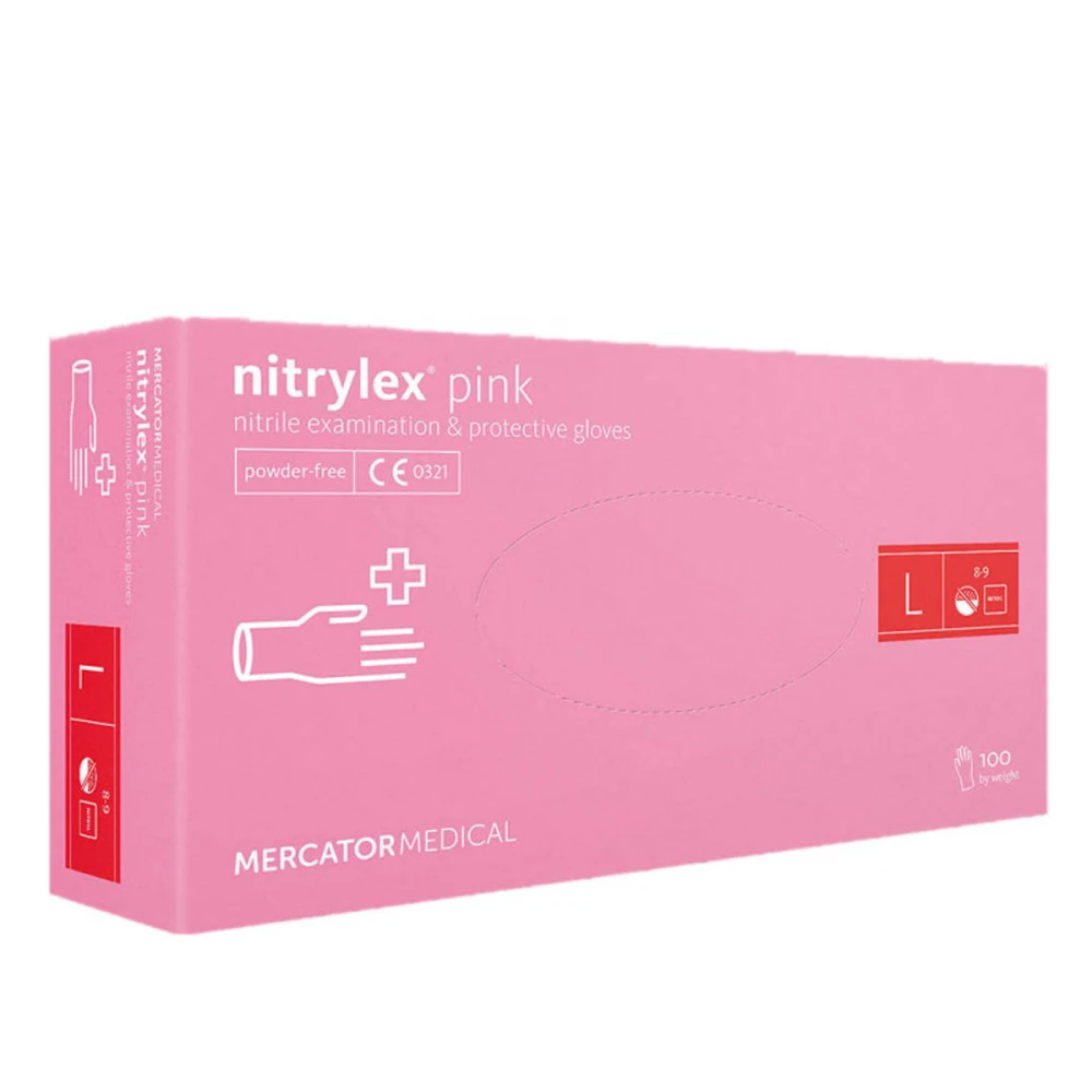 Нітрилові рукавички без пудри нестерильні Nitrylex Pink 100 шт (L)