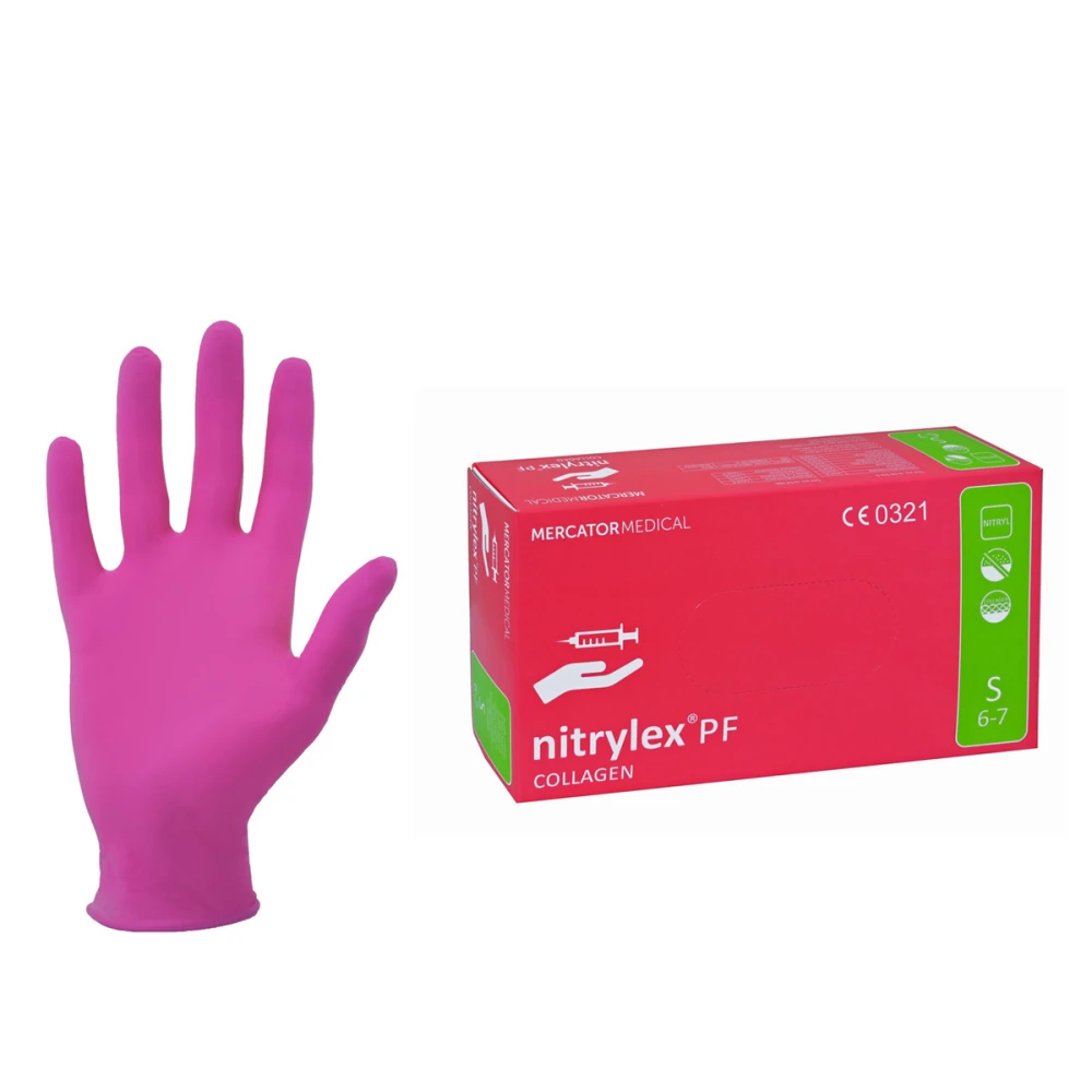 Нітрилові рукавички без пудри нестерильні Nitrylex Collagen 100 шт (S)