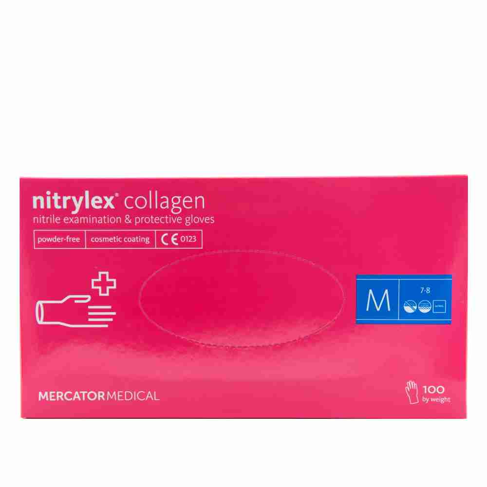 Нітрилові рукавички без пудри нестерильні Nitrylex Collagen 100 шт (М)