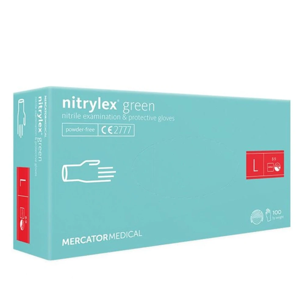 Рукавички нітрил без пуди нестерильні Nitrylex Green 100 шт (L)