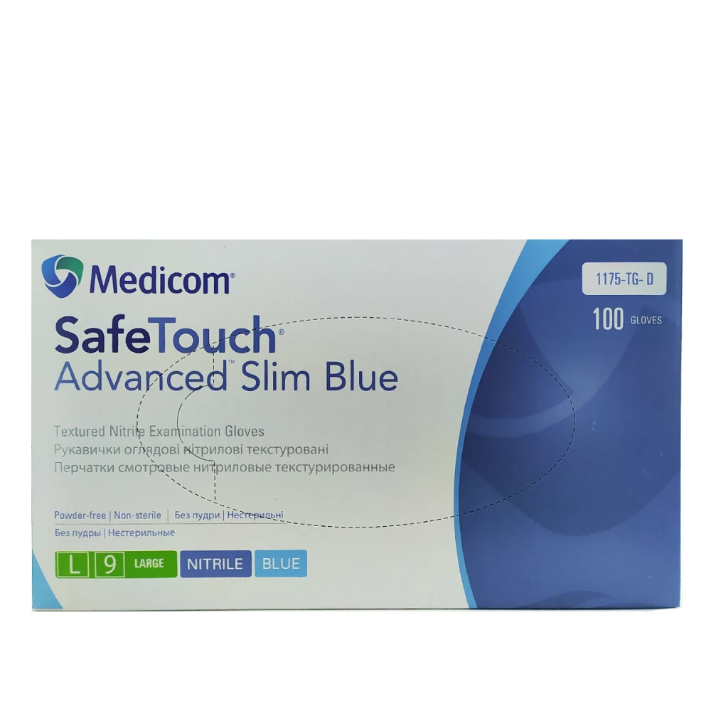 Перчатки нитриловые без пудры нестерильные SafeTouch Slim Blue 100 шт р L