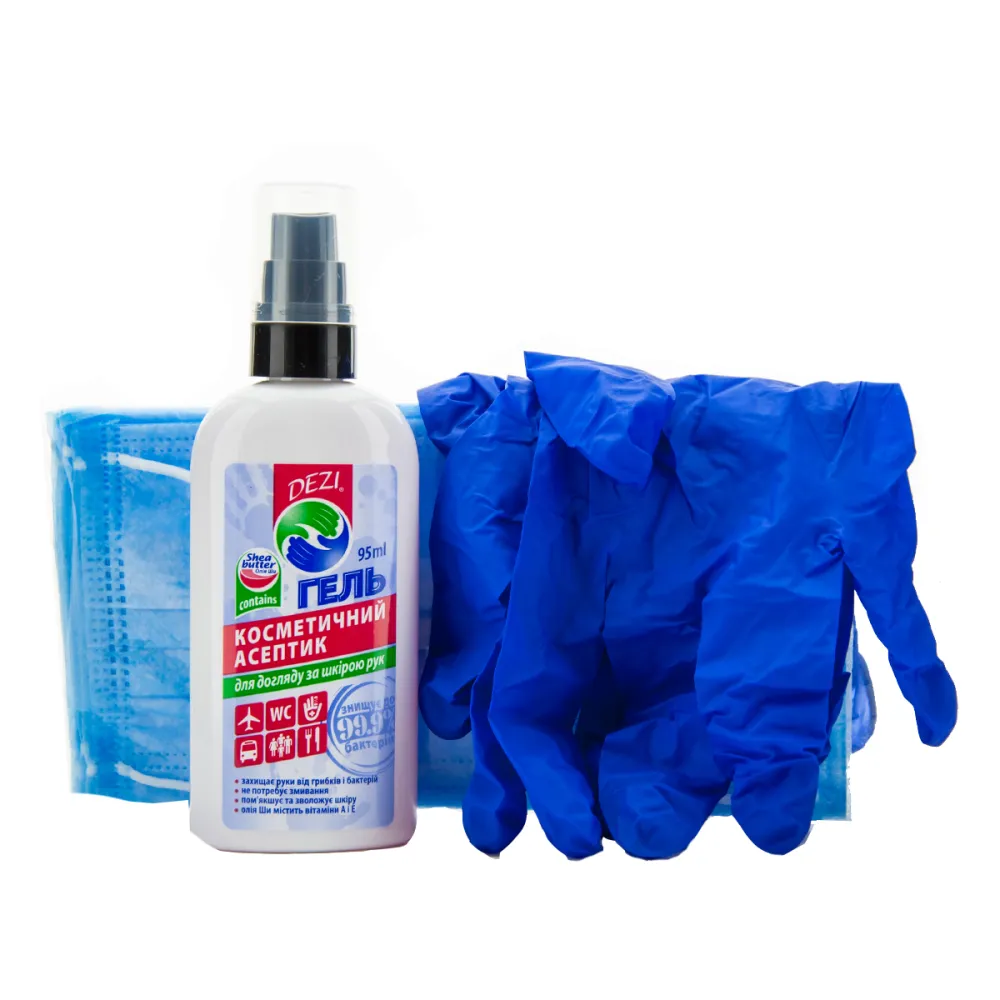 Набор защитный (антисептик 95 мл + маска медицинская 5 шт + перчатки 5 шт)